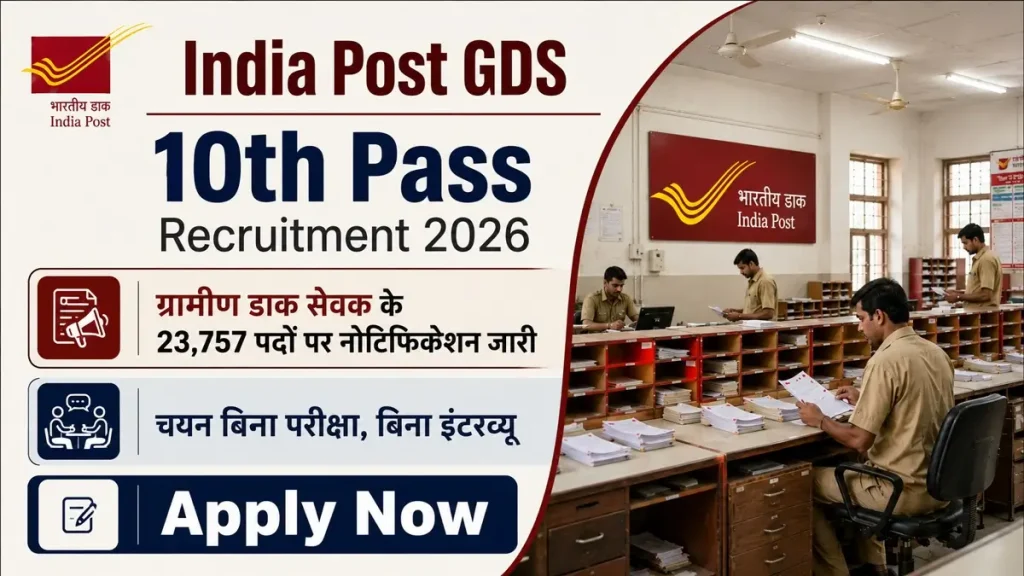 India Post GDS Vacancy 2026: ग्रामीण डाक सेवक के 23,757 पदों पर भर्ती शुरू, 10वीं पास कर सकते हैं आवेदन