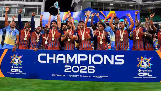 CPL 2026 Final: मोईन अली की टीम बनी चैंपियन, माज सदाकत के शतक पर फिरा पानी CPL 2026 Final: मोईन अली की टीम बनी चैंपियन, माज सदाकत के शतक पर फिरा पानी
