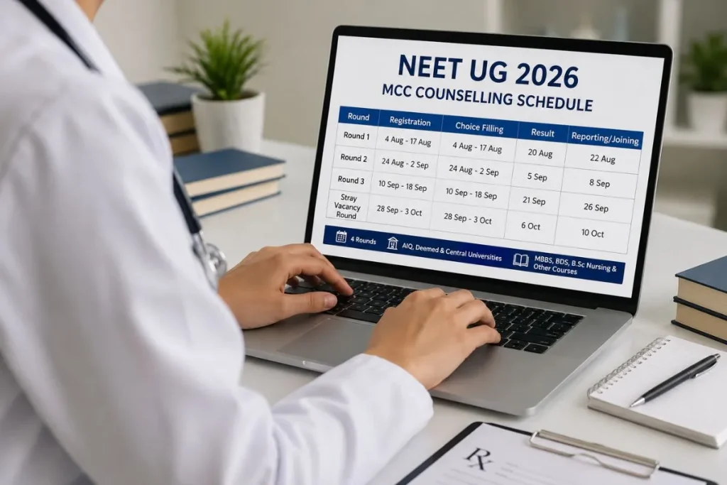 NEET UG 2026: राउंड 3 और स्ट्रे वैकेंसी काउंसलिंग का शेड्यूल जारी, जानें कब से होंगे आवेदन