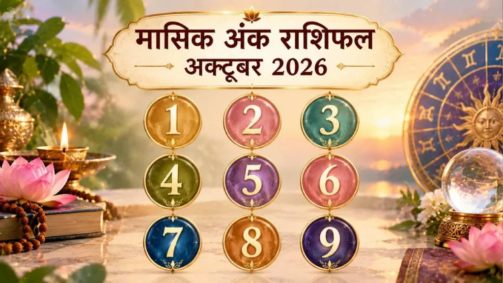 अक्टूबर 2026 अंक राशिफल: मूलांक 1 से 9 वालों के लिए कैसा रहेगा महीना? जानें करियर, धन और रिश्तों का हाल अक्टूबर 2026 अंक राशिफल: मूलांक 1 से 9 वालों के लिए कैसा रहेगा महीना? जानें करियर, धन और रिश्तों का हाल