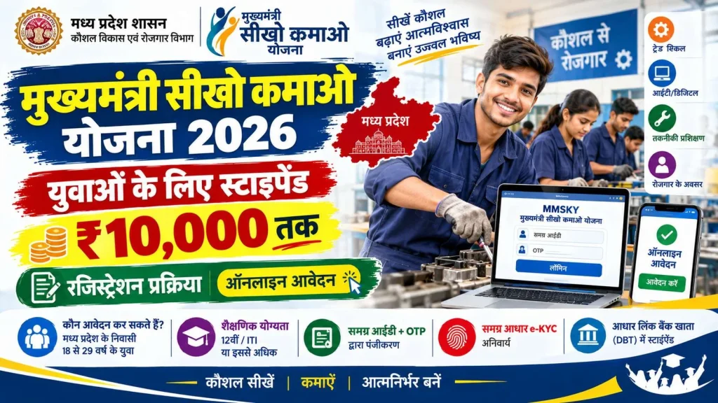MP सीखो-कमाओ योजना: युवाओं को ₹10,000 तक स्टाइपेंड, जानें आवेदन प्रक्रिया MP सीखो-कमाओ योजना: युवाओं को ₹10,000 तक स्टाइपेंड, जानें आवेदन प्रक्रिया