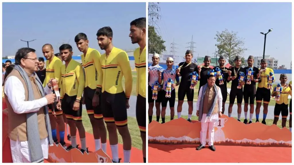 मुख्यमंत्री पुष्कर सिंह धामी रुद्रपुर पहुंचे, स्टेडियम में खेल देखने आए बच्चों से मुलाकात की और साइकिलिंग की