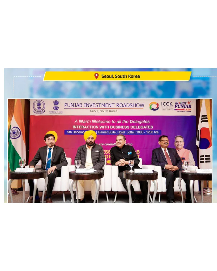दक्षिण कोरिया के सियोल में हाई-इम्पैक्ट इन्वेस्टमेंट रोडशो में शामिल हुए मुख्यमंत्री भगवंत सिंह मान दक्षिण कोरिया के सियोल में हाई-इम्पैक्ट इन्वेस्टमेंट रोडशो में शामिल हुए मुख्यमंत्री भगवंत सिंह मान